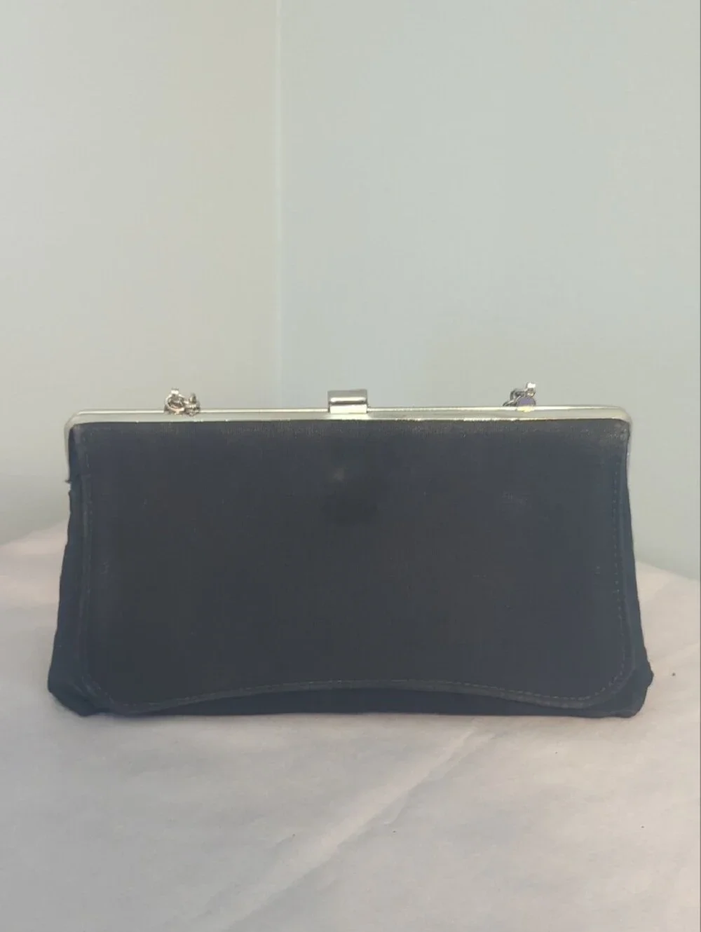 Vintage Clutch Handbag with Silver Hardware Tuckable Wrist Strap